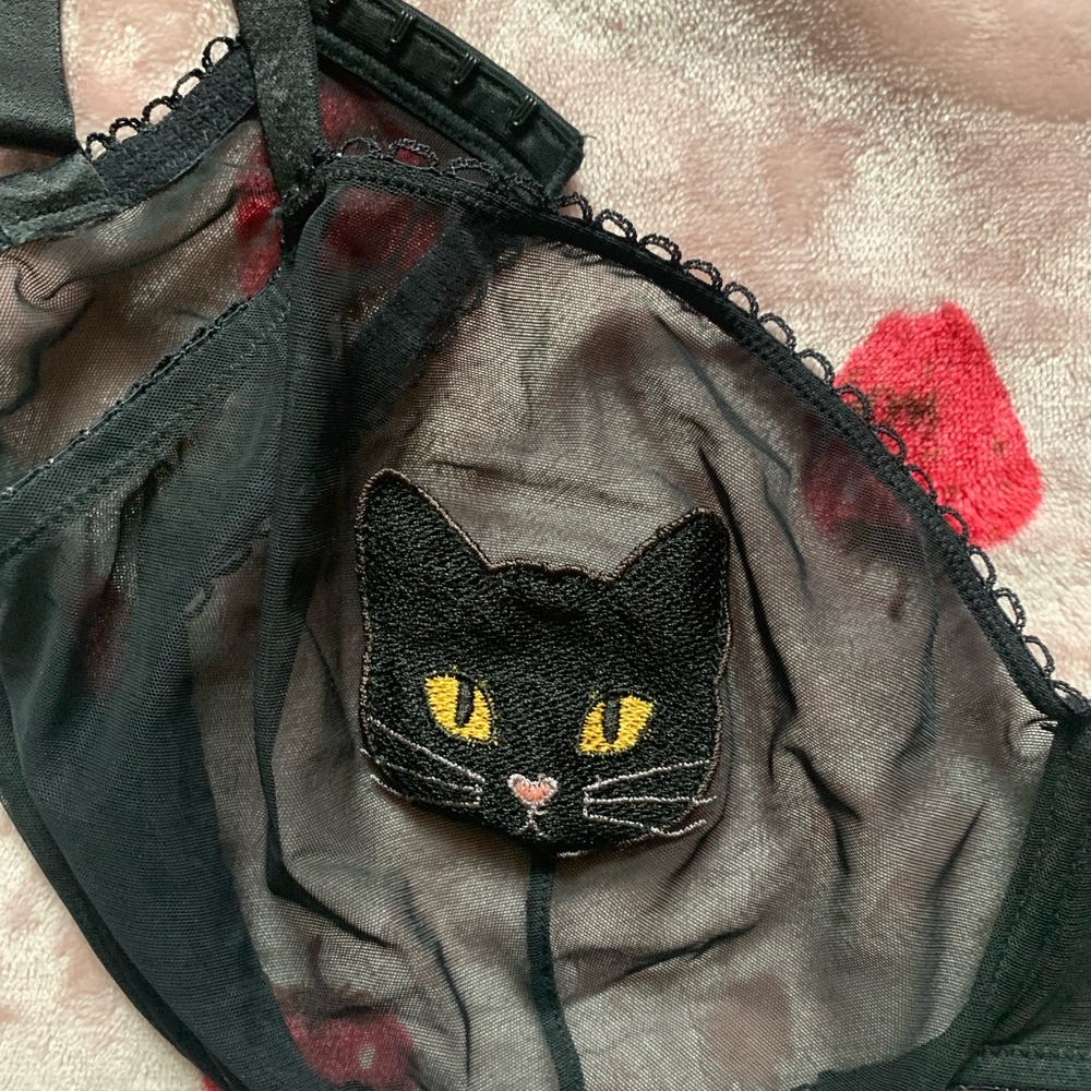 Adore Me Black Sheer Bra with Cat style design